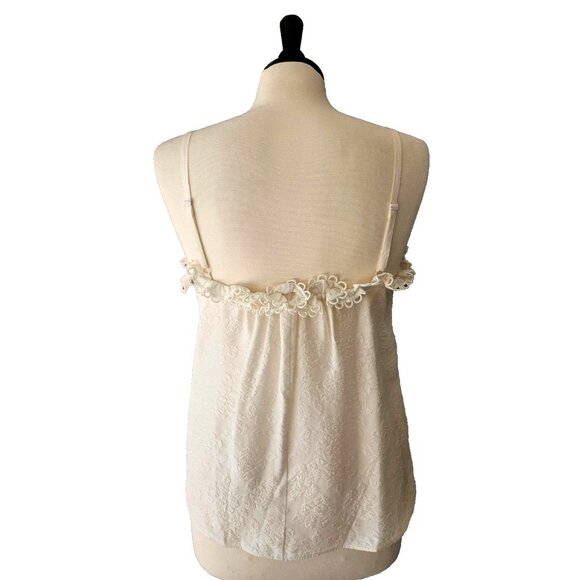 Rebecca Taylor Floral Hammered Silk Cami in Vanilla Ruffle Trim Neckline Size 6 - Picture 3 of 8
